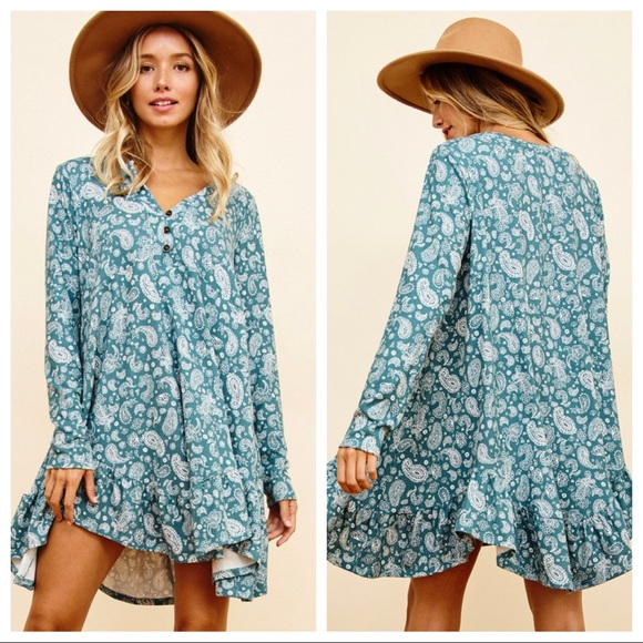 #21 Boho Paisley Print Ruffle Hem Dress - Picture 2 of 4